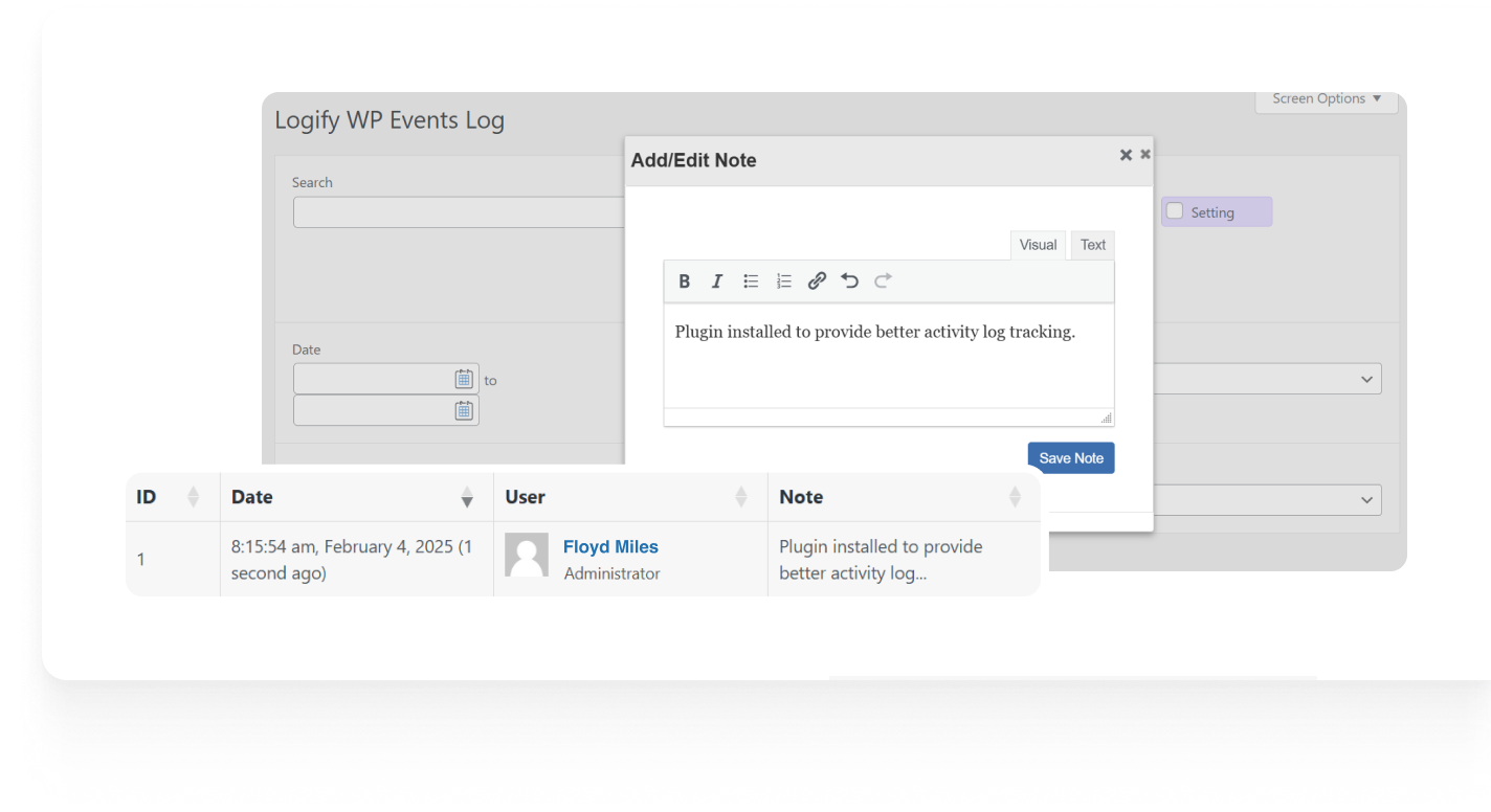 WordPress Audit Log Plugin with Activity Notes